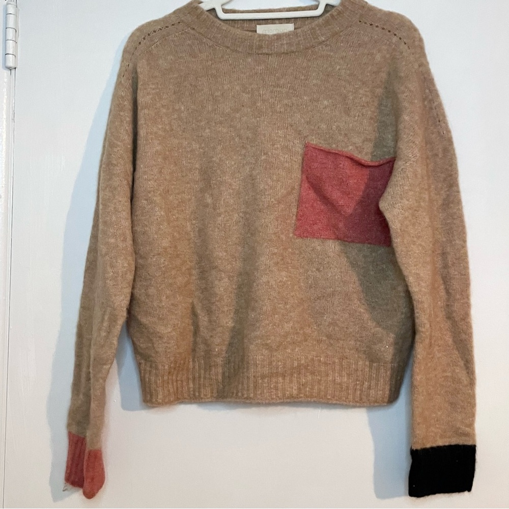 Momoni Tan Sweater with Pink and Black Accents